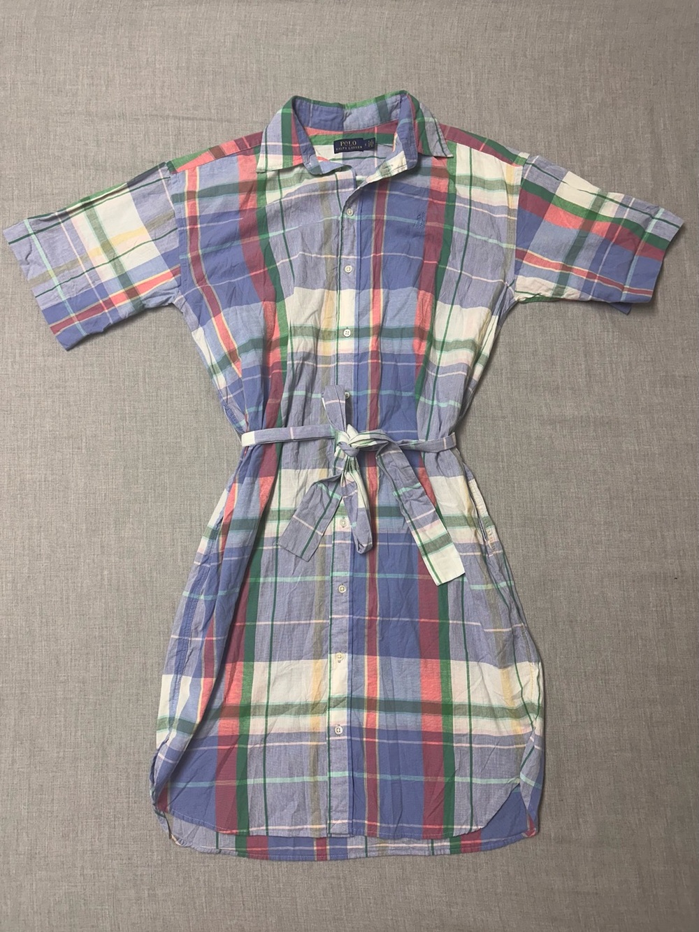 Polo Ralph Lauren Madras Plaid Short Sleeve Belted Shirt Dress Size 8